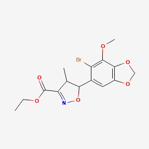 molecular formula C15H16BrNO6 B7816638 Ethyl 5-(6-bromo-7-methoxy-1,3-benzodioxol-5-yl)-4-methyl-4,5-dihydro-3-isoxazolecarboxylate 