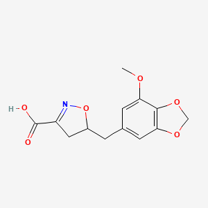 molecular formula C13H13NO6 B7816639 5-[(7-Methoxy-1,3-benzodioxol-5-yl)methyl]-4,5-dihydro-3-isoxazolecarboxylic acid 