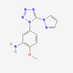 molecular formula C11H11N7O B7816683 苯胺，2-甲氧基-5-[5-(1H-吡唑-1-基)-1H-1,2,3,4-四唑-1-基]- 