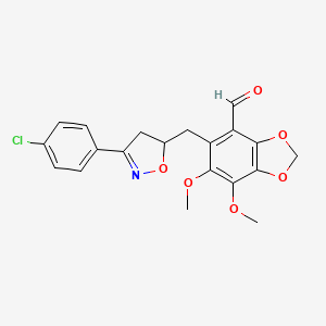 molecular formula C20H18ClNO6 B7816687 5-{[3-(4-Chlorophenyl)-4,5-dihydro-5-isoxazolyl]methyl}-6,7-dimethoxy-1,3-benzodioxole-4-carbaldehyde 