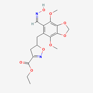 molecular formula C17H20N2O8 B7816705 Ethyl 5-{[6-(hydroxyiminomethyl)-4,7-dimethoxy-1,3-benzodioxol-5-yl]methyl}-4,5-dihydro-3-isoxazolecarboxylate 