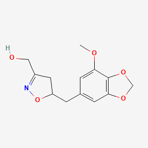 molecular formula C13H15NO5 B7816806 {5-[(7-Methoxy-1,3-benzodioxol-5-yl)methyl]-4,5-dihydro-3-isoxazolyl}methanol 