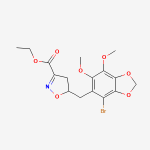 molecular formula C16H18BrNO7 B7816813 Ethyl 5-[(4-bromo-6,7-dimethoxy-1,3-benzodioxol-5-yl)methyl]-4,5-dihydro-3-isoxazolecarboxylate 