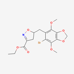 molecular formula C16H18BrNO7 B7816817 Ethyl 5-[(6-bromo-4,7-dimethoxy-1,3-benzodioxol-5-yl)methyl]-4,5-dihydro-3-isoxazolecarboxylate 