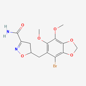 molecular formula C14H15BrN2O6 B7816838 5-[(4-Bromo-6,7-dimethoxy-1,3-benzodioxol-5-yl)methyl]-4,5-dihydro-3-isoxazolecarboxamide CAS No. 936074-53-2