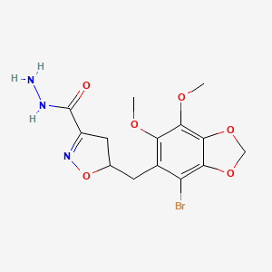 molecular formula C14H16BrN3O6 B7816840 5-[(4-Bromo-6,7-dimethoxy-1,3-benzodioxol-5-yl)methyl]-4,5-dihydro-3-isoxazolecarbohydrazide 
