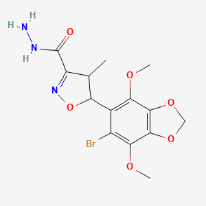 molecular formula C14H16BrN3O6 B7816848 5-(6-Bromo-4,7-dimethoxy-1,3-benzodioxol-5-yl)-4-methyl-4,5-dihydro-3-isoxazolecarbohydrazide 