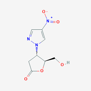 molecular formula C8H9N3O5 B7816931 (4S,5S)-5-(hydroxymethyl)-4-(4-nitro-1H-pyrazol-1-yl)dihydro-2(3H)-furanone 