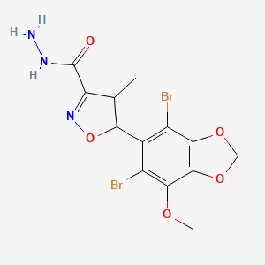 molecular formula C13H13Br2N3O5 B7816959 5-(4,6-Dibromo-7-methoxy-1,3-benzodioxol-5-yl)-4-methyl-4,5-dihydro-3-isoxazolecarbohydrazide 