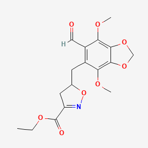 molecular formula C17H19NO8 B7816966 Ethyl 5-[(6-formyl-4,7-dimethoxy-1,3-benzodioxol-5-yl)methyl]-4,5-dihydro-3-isoxazolecarboxylate 