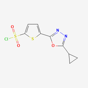 molecular formula C9H7ClN2O3S2 B7816985 5-(5-Cyclopropyl-1,3,4-oxadiazol-2-yl)-2-thiophenesulfonyl chloride 
