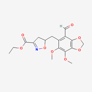 molecular formula C17H19NO8 B7817017 Ethyl 5-[(4-formyl-6,7-dimethoxy-1,3-benzodioxol-5-yl)methyl]-4,5-dihydro-3-isoxazolecarboxylate 