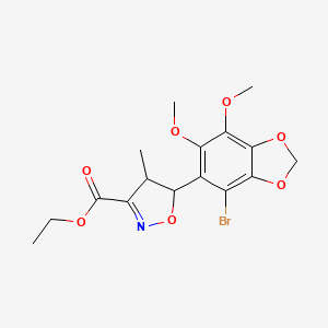 molecular formula C16H18BrNO7 B7817221 Ethyl 5-(4-bromo-6,7-dimethoxy-1,3-benzodioxol-5-yl)-4-methyl-4,5-dihydro-3-isoxazolecarboxylate 