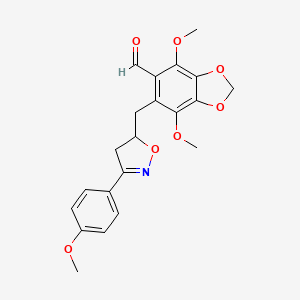molecular formula C21H21NO7 B7817266 4,7-Dimethoxy-6-{[3-(4-methoxyphenyl)-4,5-dihydro-5-isoxazolyl]methyl}-1,3-benzodioxole-5-carbaldehyde 