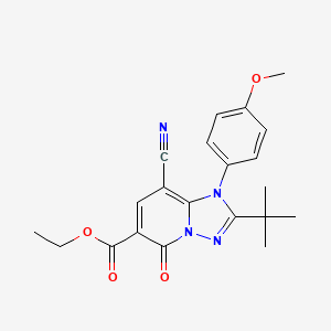 molecular formula C21H22N4O4 B7817350 Ethyl 2-tert-butyl-8-cyano-1-(4-methoxyphenyl)-5-oxo-1,5-dihydro[1,2,4]triazolo[1,5-a]pyridine-6-carboxylate 
