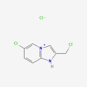 molecular formula C8H7Cl3N2 B7817997 6-chloro-2-(chloromethyl)-1H-imidazo[1,2-a]pyridin-4-ium;chloride 