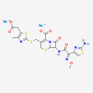 disodium;7-[[(2E)-2-(2-amino-1,3-thiazol-4-yl)-2-methoxyiminoacetyl]amino]-3-[[5-(carboxylatomethyl)-4-methyl-1,3-thiazol-2-yl]sulfanylmethyl]-8-oxo-5-thia-1-azabicyclo[4.2.0]oct-2-ene-2-carboxylate