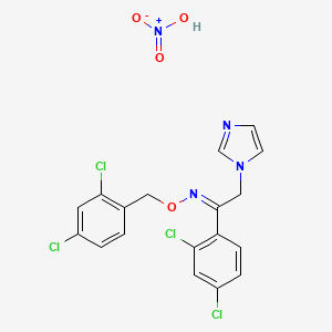 molecular formula C18H14Cl4N4O4 B7819124 (E)-1-(2,4-dichlorophenyl)-N-[(2,4-dichlorophenyl)methoxy]-2-imidazol-1-ylethanimine;nitric acid 