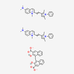 molecular formula C75H70N6O6 B7821119 4-[(3-carboxylato-2-hydroxynaphthalen-1-yl)methyl]-3-hydroxynaphthalene-2-carboxylate;2-[2-(2,5-dimethyl-1-phenylpyrrol-3-yl)ethenyl]-N,N,1-trimethylquinolin-1-ium-6-amine 