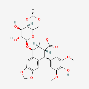 molecular formula C29H32O13 B7821358 (5S,5aR,8aR,9R)-5-[[(2R,6R,7R,8R,8aS)-7,8-dihydroxy-2-methyl-4,4a,6,7,8,8a-hexahydropyrano[3,2-d][1,3]dioxin-6-yl]oxy]-9-(4-hydroxy-3,5-dimethoxyphenyl)-5a,6,8a,9-tetrahydro-5H-[2]benzofuro[6,5-f][1,3]benzodioxol-8-one 