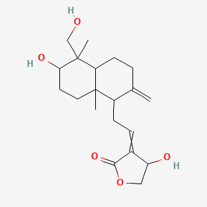 molecular formula C20H30O5 B7822324 4-Hydroxy-3-[2-[6-hydroxy-5-(hydroxymethyl)-5,8a-dimethyl-2-methylene-decalin-1-yl]ethylidene]tetrahydrofuran-2-one CAS No. 1011492-21-9