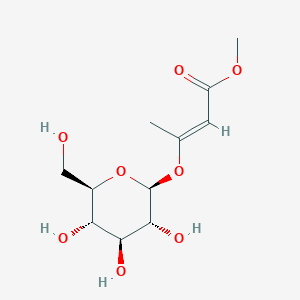 molecular formula C11H18O8 B7823037 methyl (E)-3-[(2S,3R,4S,5S,6R)-3,4,5-trihydroxy-6-(hydroxymethyl)oxan-2-yl]oxybut-2-enoate 