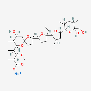 molecular formula C36H61NaO11 B7823843 sodium;4-[2-[5-ethyl-5-[5-[6-hydroxy-6-(hydroxymethyl)-3,5-dimethyloxan-2-yl]-3-methyloxolan-2-yl]oxolan-2-yl]-7-hydroxy-2,8-dimethyl-1,10-dioxaspiro[4.5]decan-9-yl]-3-methoxy-2-methylpentanoate 