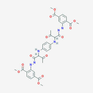 molecular formula C34H32N6O12 B7824837 Dimethyl 2-[[2-[4-[[1-[[2,5-bis(methoxycarbonyl)phenyl]diazenyl]-1,3-dioxobutan-2-yl]amino]anilino]-3-oxobutanoyl]diazenyl]benzene-1,4-dicarboxylate 