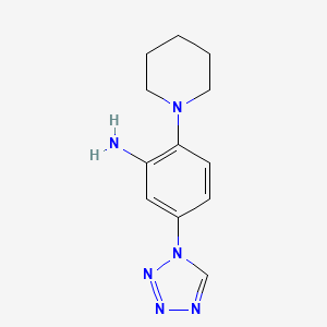 molecular formula C12H16N6 B7825154 2-(piperidin-1-yl)-5-(1H-tetrazol-1-yl)aniline 