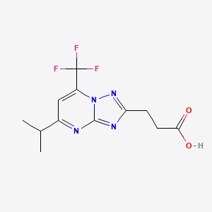 molecular formula C12H13F3N4O2 B7825214 3-(5-Isopropyl-7-(trifluoromethyl)-[1,2,4]triazolo[1,5-a]pyrimidin-2-yl)propanoic acid 