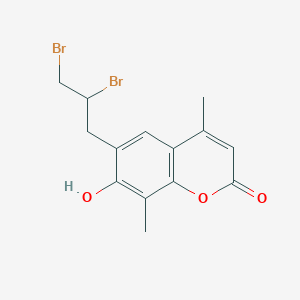 molecular formula C14H14Br2O3 B7825452 6-(2,3-dibromopropyl)-7-hydroxy-4,8-dimethyl-2H-chromen-2-one 