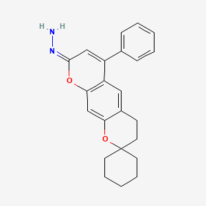 molecular formula C23H24N2O2 B7825494 (1E)-(6'-phenyl-3',4'-dihydro-8'H-spiro[cyclohexane-1,2'-pyrano[3,2-g]chromen]-8'-ylidene)hydrazine 