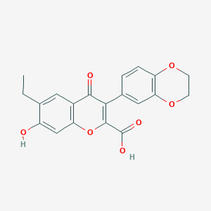 molecular formula C20H16O7 B7825512 3-(2,3-dihydro-1,4-benzodioxin-6-yl)-6-ethyl-7-hydroxy-4-oxo-4H-chromene-2-carboxylic acid 