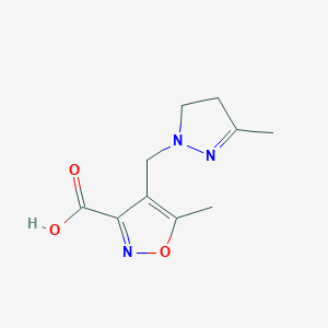 molecular formula C10H13N3O3 B7825683 5-methyl-4-[(3-methyl-4,5-dihydro-1H-pyrazol-1-yl)methyl]-1,2-oxazole-3-carboxylic acid 