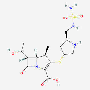 molecular formula C15H24N4O6S2 B7826035 (4R,5beta)-3-[[(3R)-5beta-(Aminosulfonylaminomethyl)pyrrolidin-3alpha-yl]thio]-4alpha-methyl-6beta-[(R)-1-hydroxyethyl]-7-oxo-1-azabicyclo[3.2.0]hept-2-ene-2-carboxylic acid 