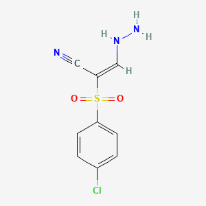 molecular formula C9H8ClN3O2S B7827412 2-((4-Chlorophenyl)sulfonyl)-3-hydrazinylacrylonitrile 
