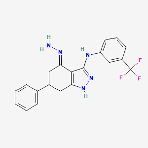 molecular formula C20H18F3N5 B7827861 (4E)-4-Hydrazinylidene-6-phenyl-N-[3-(trifluoromethyl)phenyl]-1,5,6,7-tetrahydroindazol-3-amine 