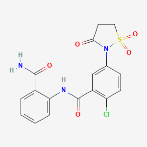 molecular formula C17H14ClN3O5S B7828325 N-(2-carbamoylphenyl)-2-chloro-5-(1,1-dioxido-3-oxo-1,2-thiazolidin-2-yl)benzamide 