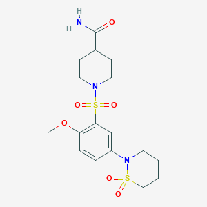 molecular formula C17H25N3O6S2 B7828334 1-{[5-(1,1-Dioxido-1,2-thiazinan-2-yl)-2-methoxyphenyl]sulfonyl}piperidine-4-carboxamide 