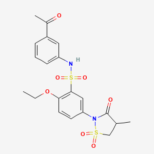 molecular formula C20H22N2O7S2 B7828340 N-(3-acetylphenyl)-2-ethoxy-5-(4-methyl-1,1-dioxido-3-oxo-1,2-thiazolidin-2-yl)benzenesulfonamide 