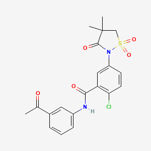 molecular formula C20H19ClN2O5S B7828343 N-(3-acetylphenyl)-2-chloro-5-(4,4-dimethyl-1,1-dioxido-3-oxo-1,2-thiazolidin-2-yl)benzamide 