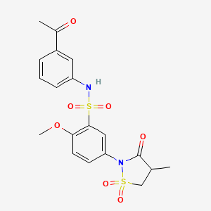 molecular formula C19H20N2O7S2 B7828344 N-(3-acetylphenyl)-2-methoxy-5-(4-methyl-1,1-dioxido-3-oxo-1,2-thiazolidin-2-yl)benzenesulfonamide 