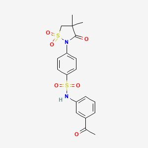 molecular formula C19H20N2O6S2 B7828355 N-(3-acetylphenyl)-4-(4,4-dimethyl-1,1-dioxido-3-oxo-1,2-thiazolidin-2-yl)benzenesulfonamide 