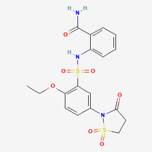 molecular formula C18H19N3O7S2 B7828364 2-({[5-(1,1-Dioxido-3-oxo-1,2-thiazolidin-2-yl)-2-ethoxyphenyl]sulfonyl}amino)benzamide 