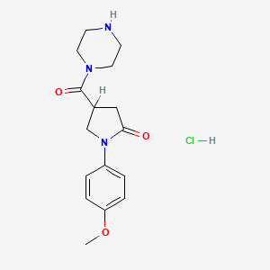 molecular formula C16H22ClN3O3 B7828375 1-((1-(4-Methoxyphenyl)-5-oxo-3-pyrrolidinyl)carbonyl)piperazine monohydrochloride CAS No. 38160-05-3