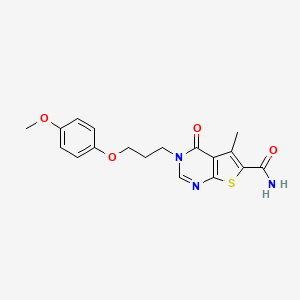 molecular formula C18H19N3O4S B7828383 3-(3-(4-Methoxyphenoxy)propyl)-5-methyl-4-oxo-3,4-dihydrothieno[2,3-d]pyrimidine-6-carboxamide 