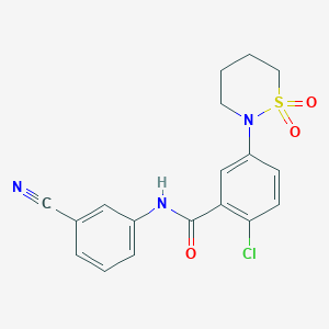 molecular formula C18H16ClN3O3S B7828388 2-chloro-N-(3-cyanophenyl)-5-(1,1-dioxido-1,2-thiazinan-2-yl)benzamide 