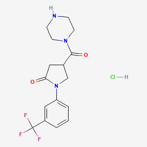 molecular formula C16H19ClF3N3O2 B7828416 1-((5-Oxo-1-(3-(trifluoromethyl)phenyl)-3-pyrrolidinyl)carbonyl)piperazine hydrochloride CAS No. 38160-08-6