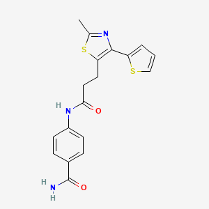 molecular formula C18H17N3O2S2 B7828429 4-({3-[2-Methyl-4-(thiophen-2-yl)-1,3-thiazol-5-yl]propanoyl}amino)benzamide 
