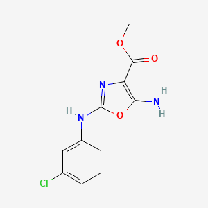 molecular formula C11H10ClN3O3 B7829036 Methyl 5-amino-2-[(3-chlorophenyl)amino]-1,3-oxazole-4-carboxylate 